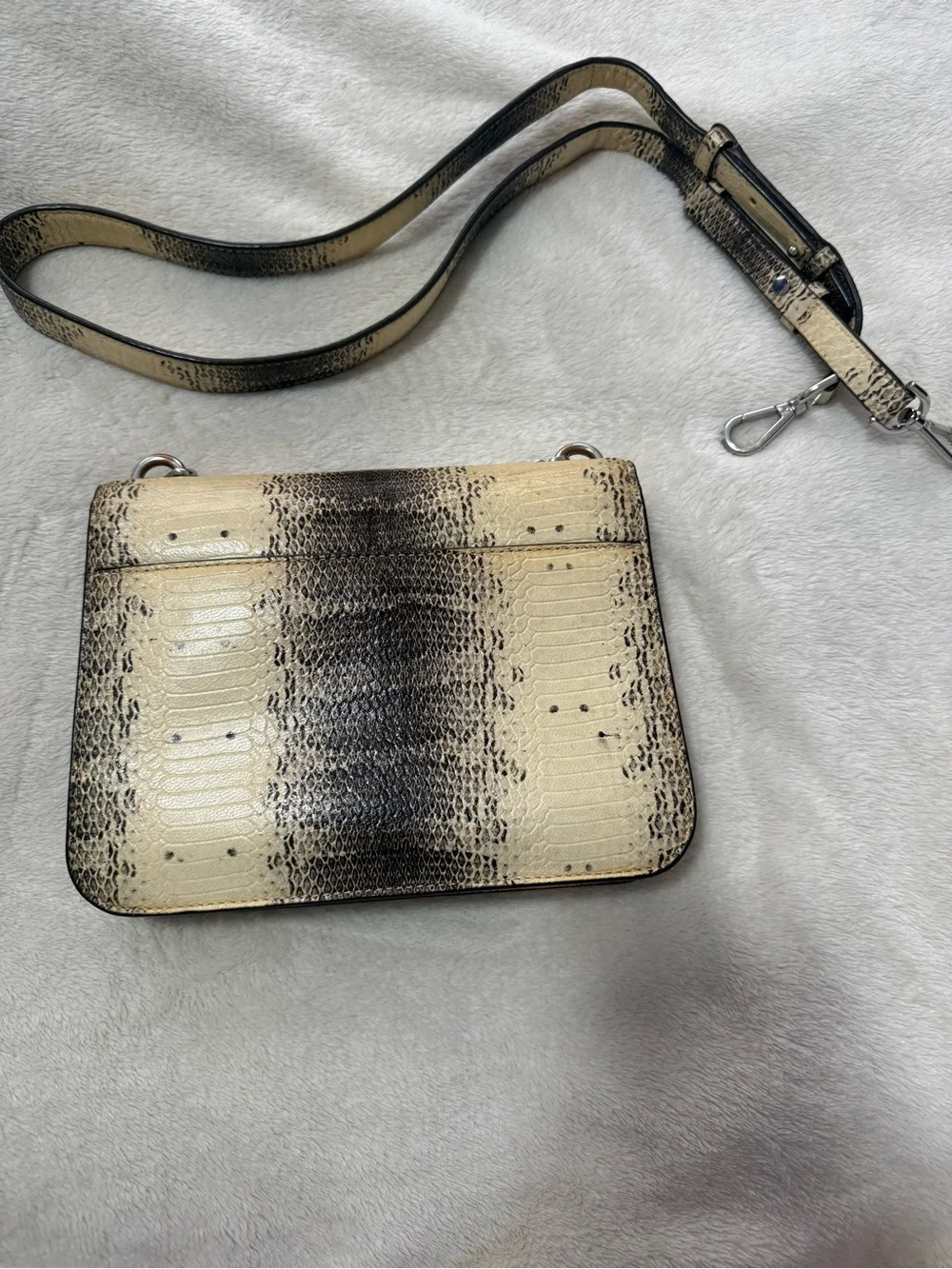 Michael Kors Cream and Black Snake-Print Crossbody with Chain